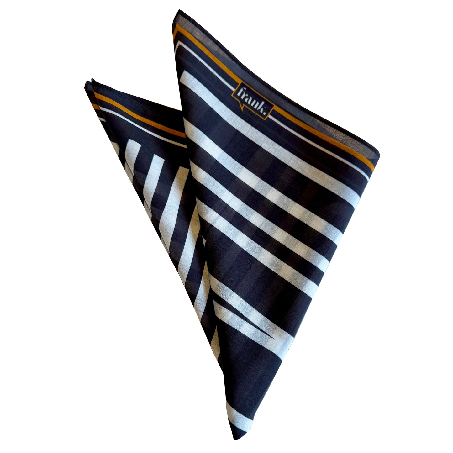 Striped silk blend handkerchief / scarf with brand logo on a white background