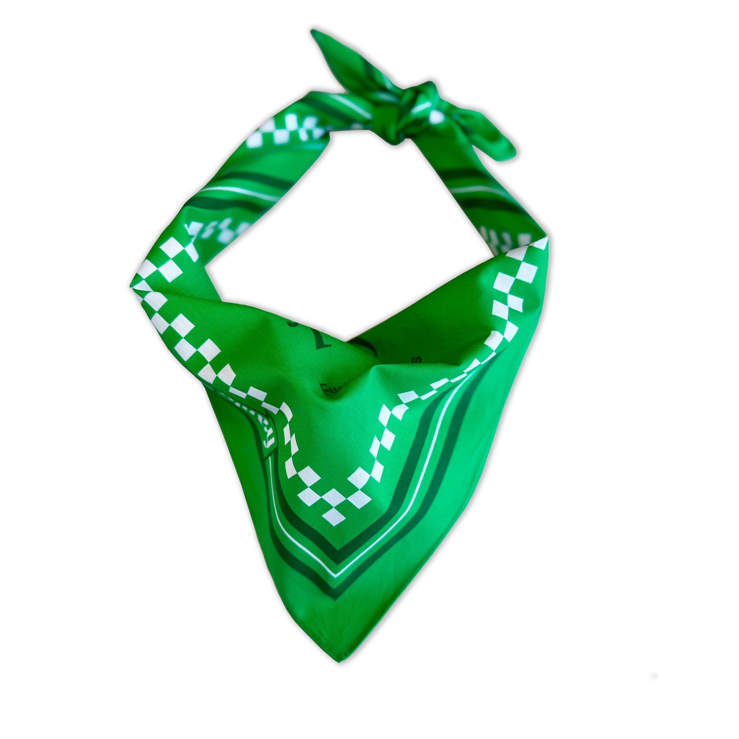Green bandana with white checkered pattern on a white background