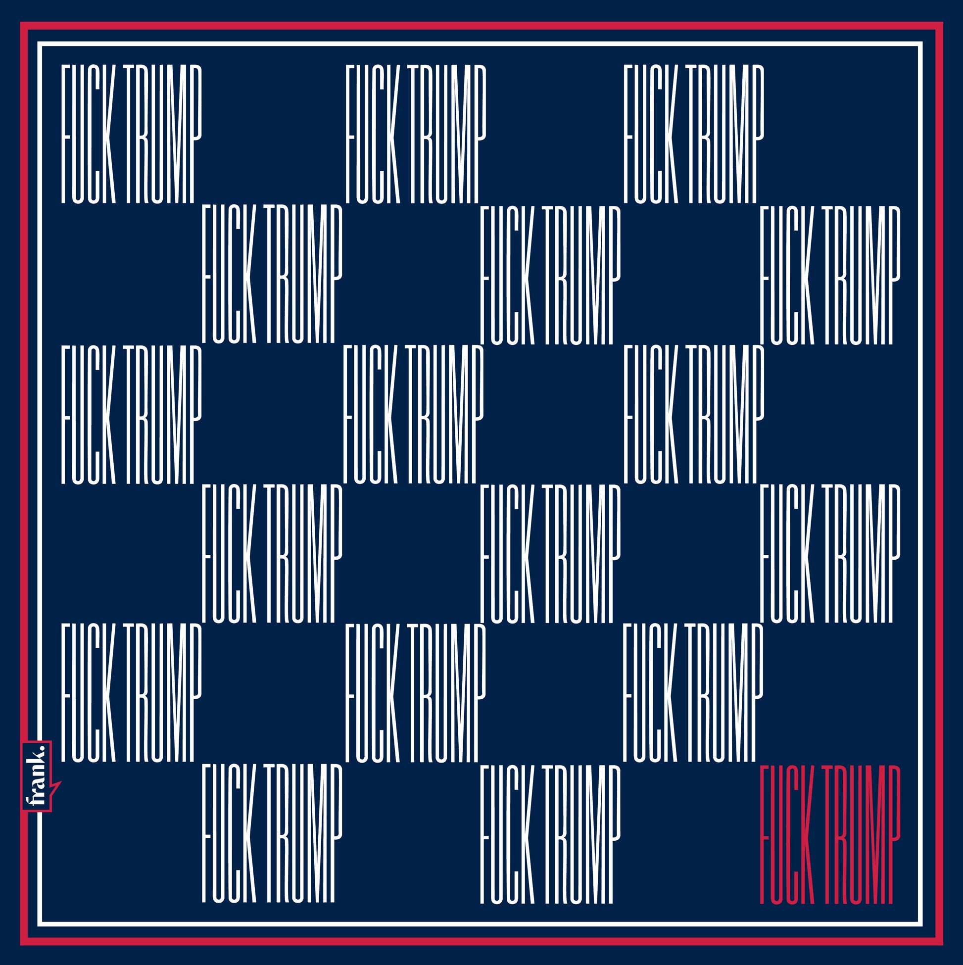 Checkerboard pattern of 'F*ck Trump' text on a blue background with a red border.