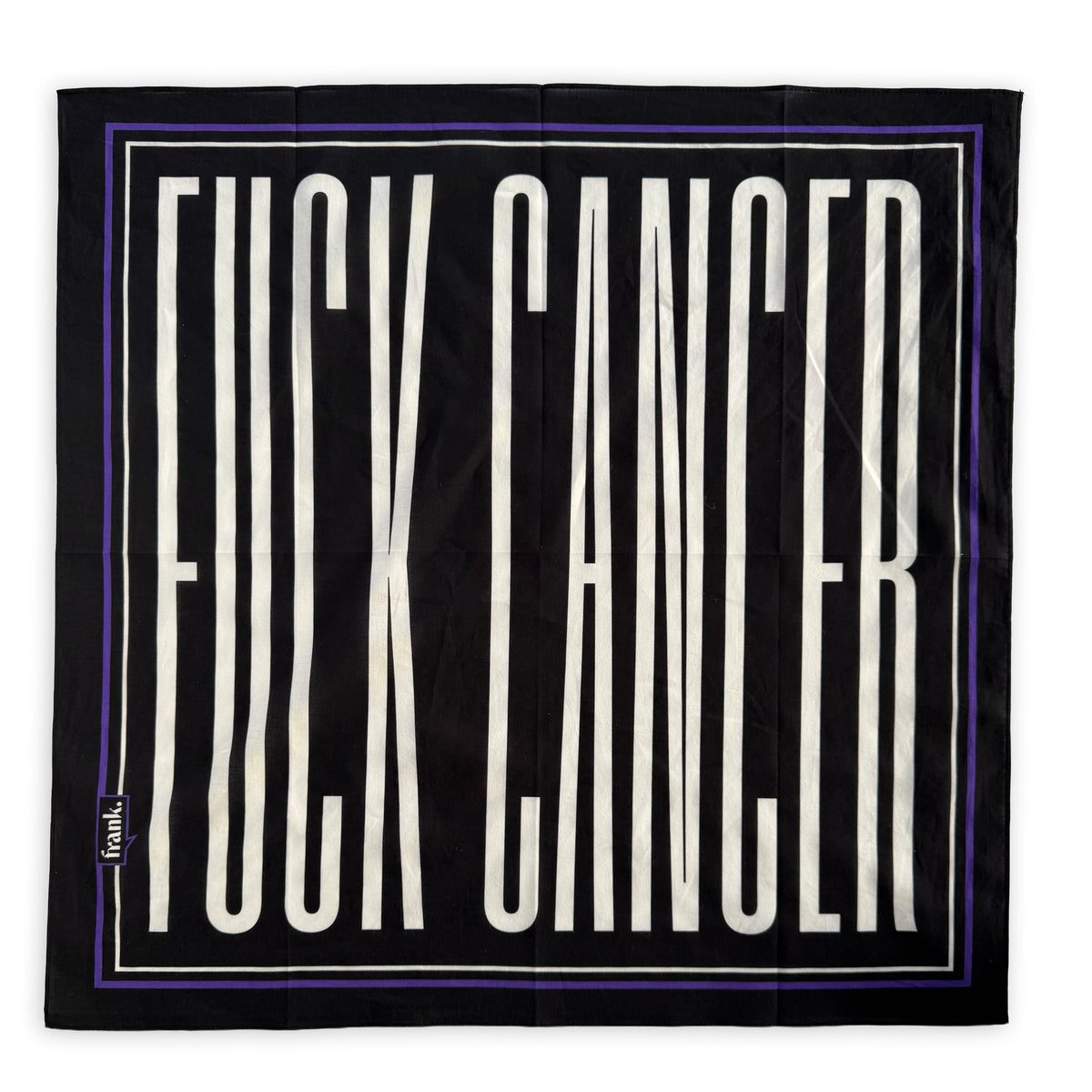 Fuck Cancer black, white and purple bandana. 
